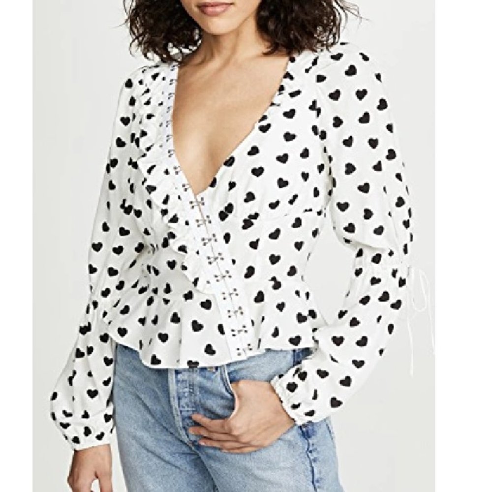 FOR LOVE & LEMONS SAMPLE “WILLOW” HEART PRINT LONG SLEEVE TOP SIZE S - Picture 2 of 5